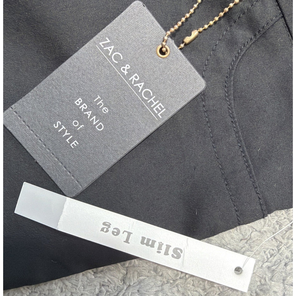 Zac & Rachel Dress Pants Women Sz 10 Black Stretch Belted Straight Slim Legs NWT