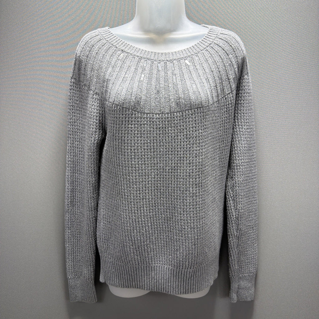 Banana Republic Yoke Waffle Knit Sweater Women's M Gray