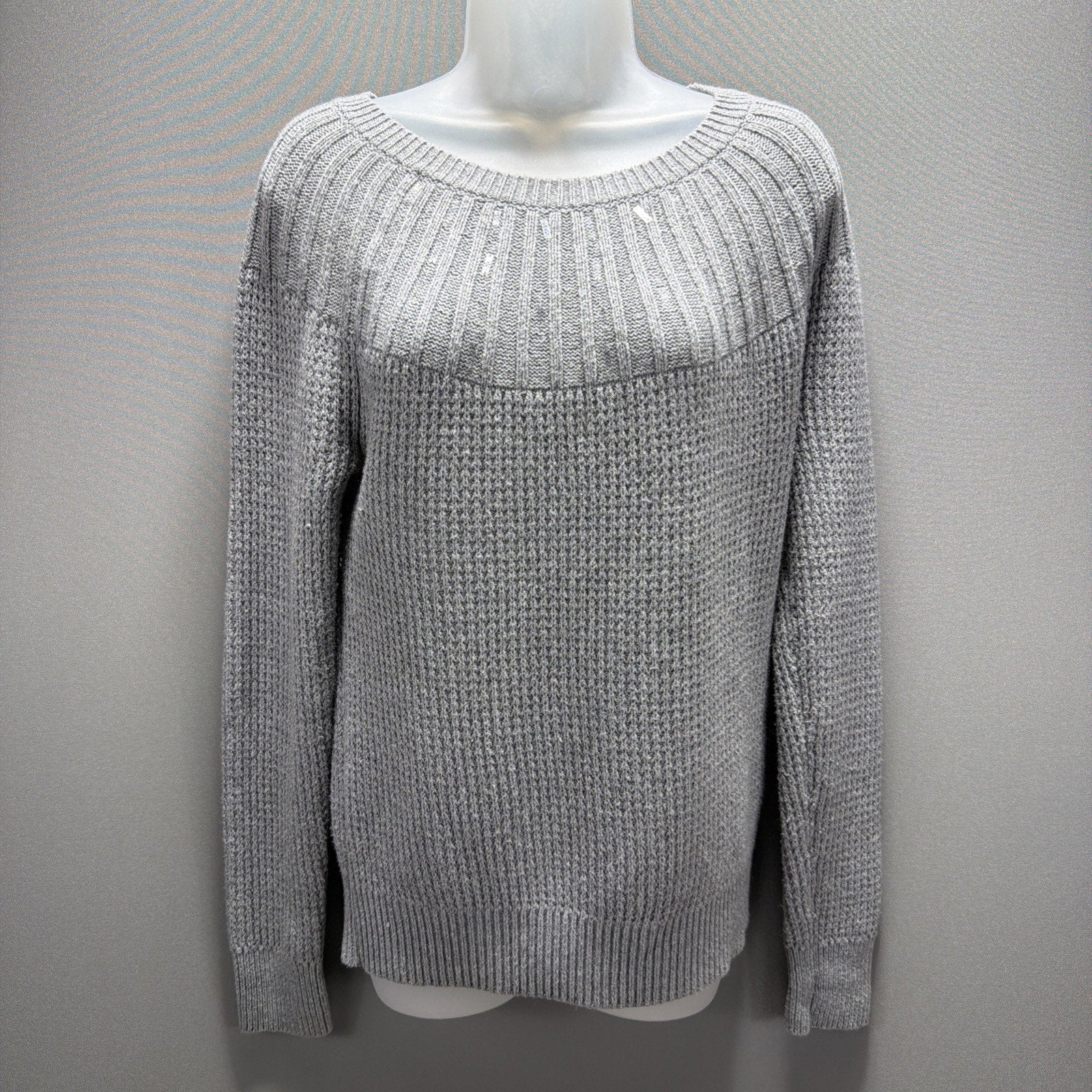 Banana Republic Yoke Waffle Knit Sweater Women's M Gray