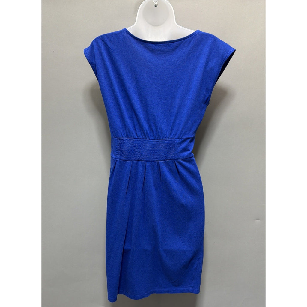 Ann Taylors Loft V Neck Faux Wrap Sleeveless Dress Blue Sz XS