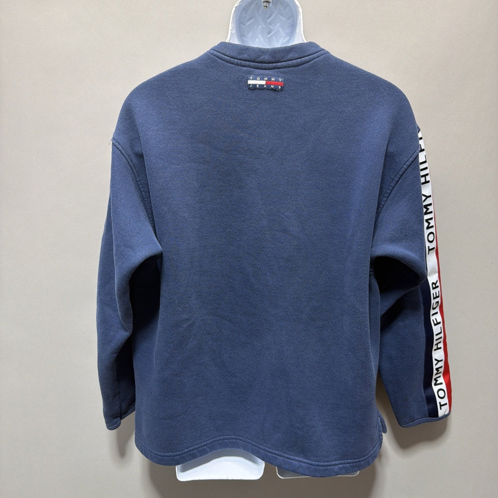 VTG 90s Tommy Hilfiger Jeans Fleece Sweater Men's M Blue Striped Made In Canada
