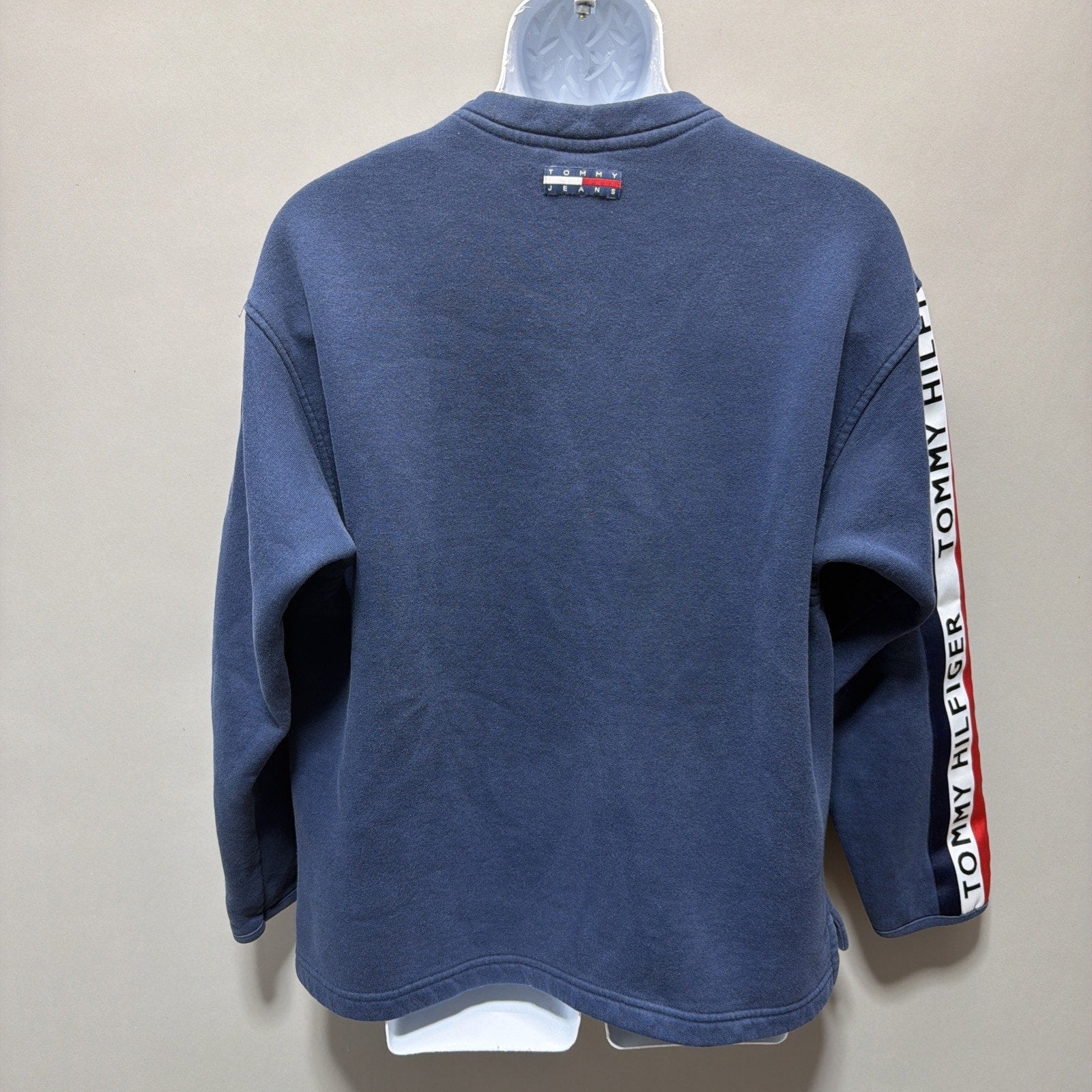 VTG 90s Tommy Hilfiger Jeans Fleece Sweater Men's M Blue Striped Made In Canada