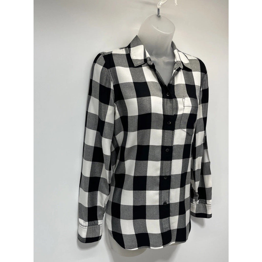 Madewell Women's Button Down Plaid Shirt Size XS Black /White Slim Fit
