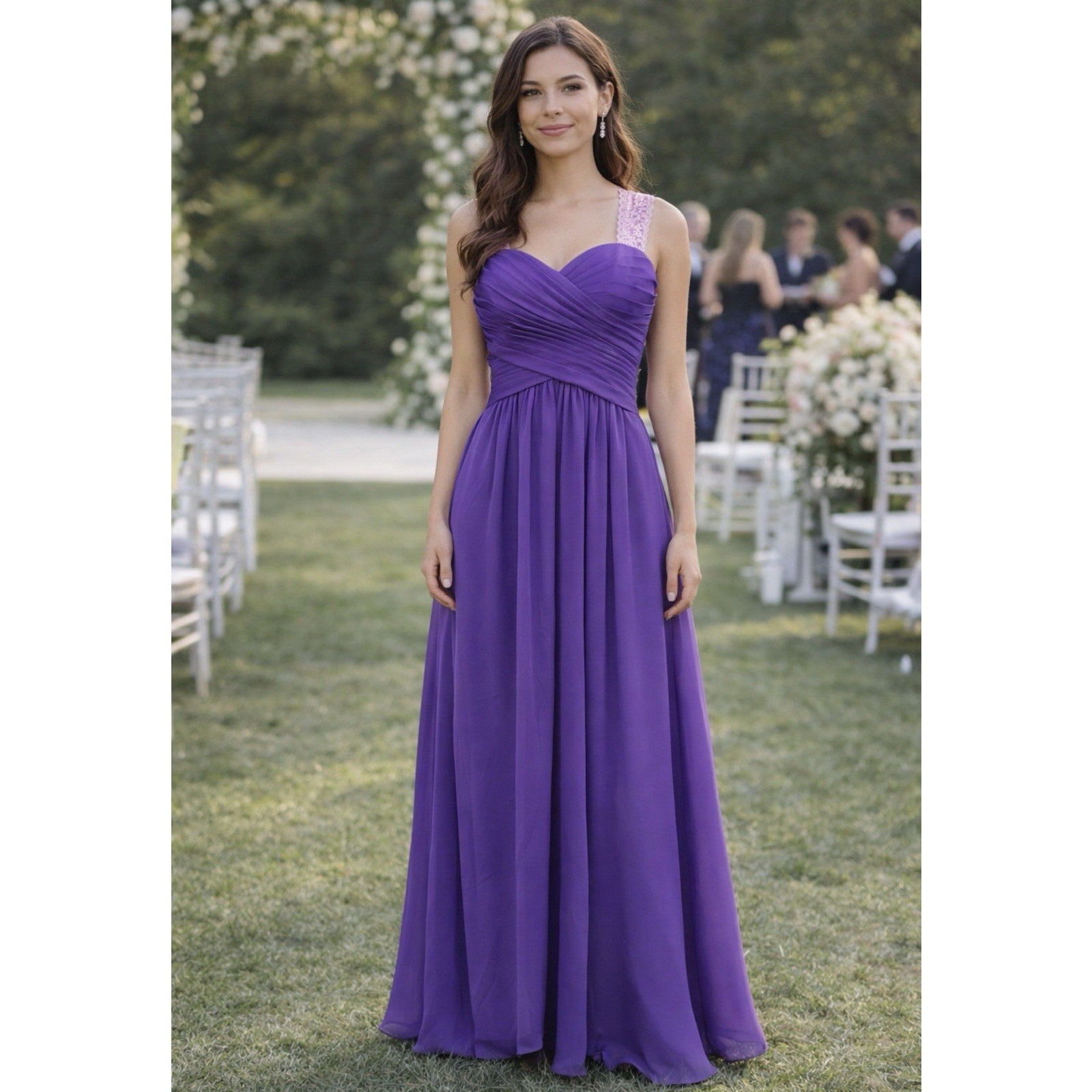 AZDRESS Purple Prom Dress Lace Back Chiffon Formal Evening Gown Maxi NWT Large