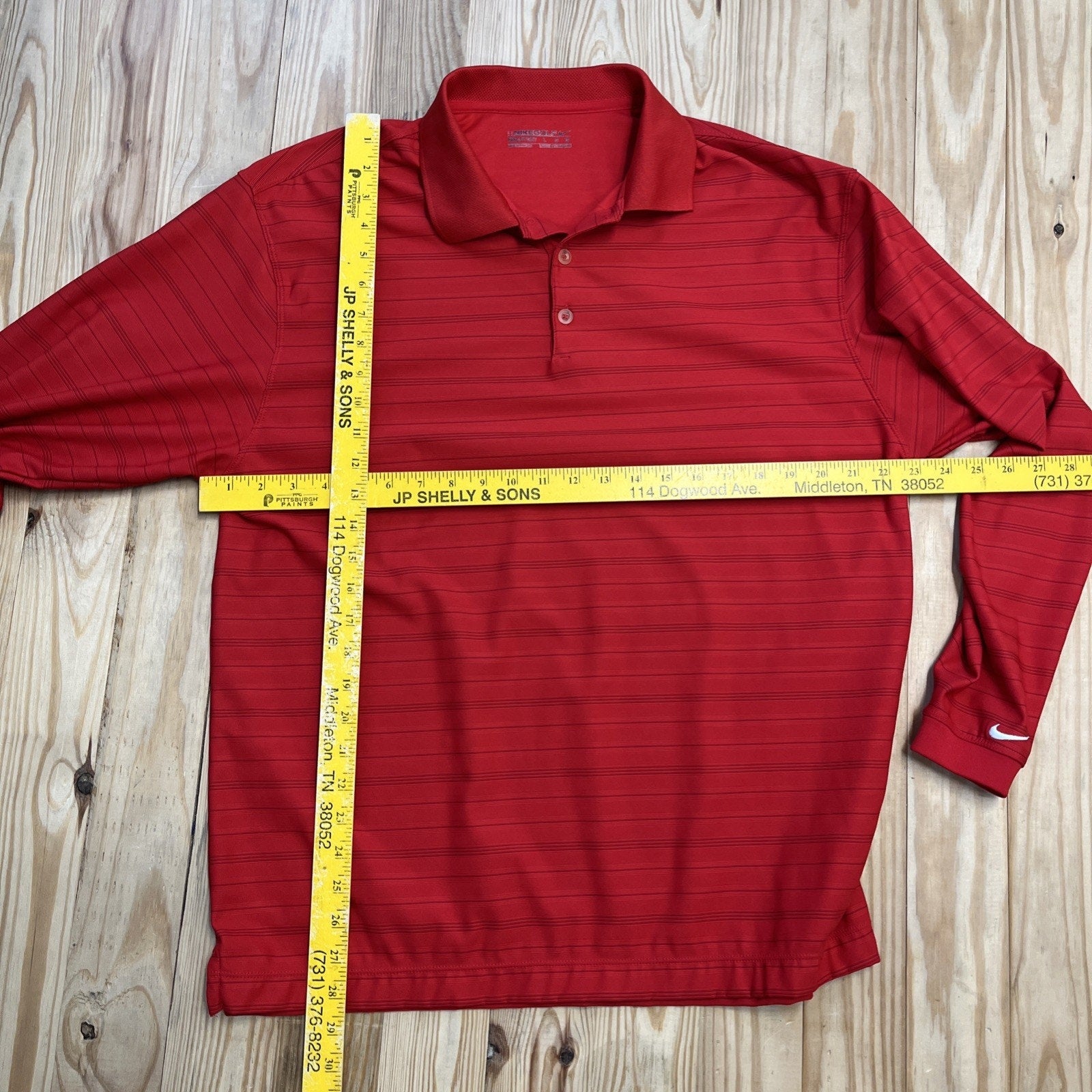 Nike Golf FITDRY Polo Shirt Mens L Red Striped Long Sleeve Performance Golf Y2K