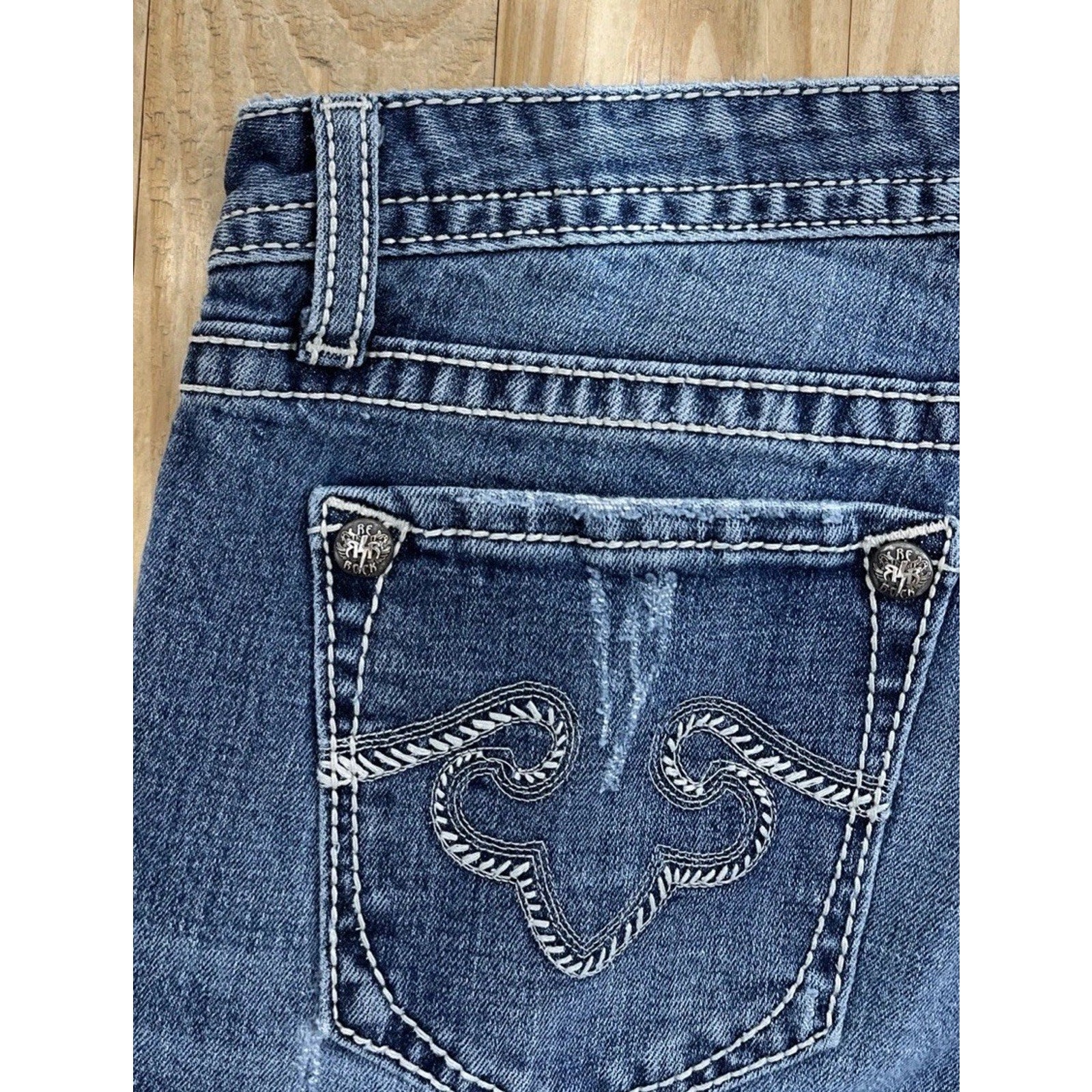 REROCK For Express Jeans Embroidered Skinny Whiskered Thick Stitch Denim Sz 8 R