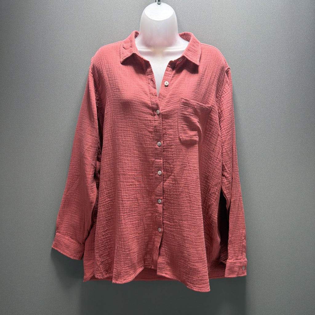 NWT Jessica Simpson Cotton Gauze Relaxed Fit Button Front Collared Shirt XL