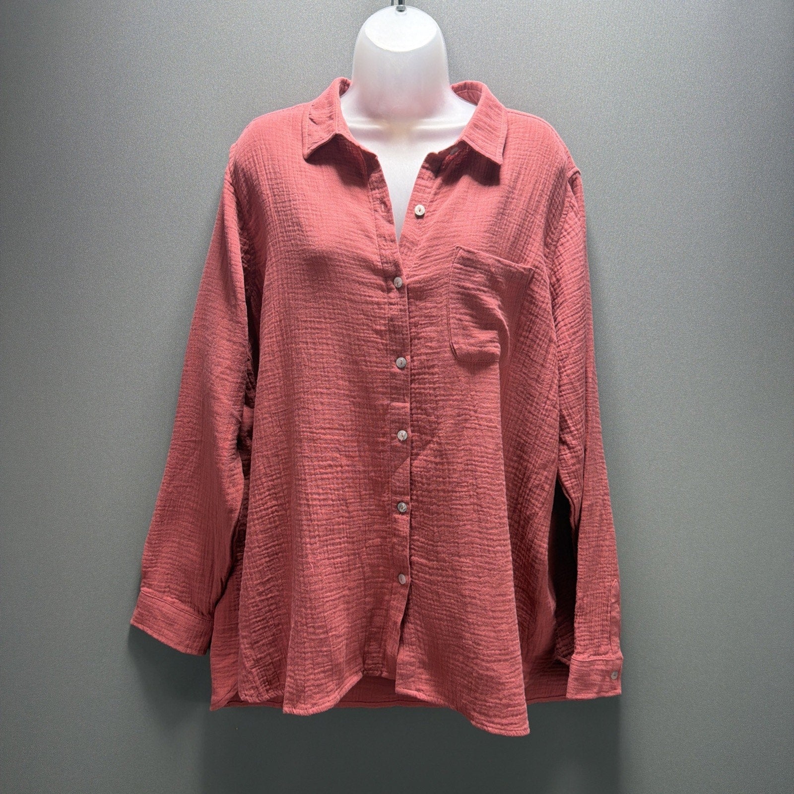 NWT Jessica Simpson Cotton Gauze Relaxed Fit Button Front Collared Shirt XL