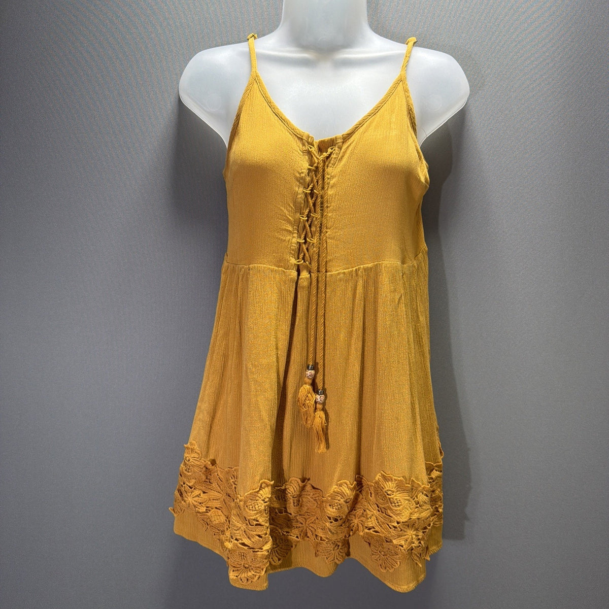 Taylor and Sage Women's Blouse Gold Crotchet Hippie Boho Top Tassels Size Small
