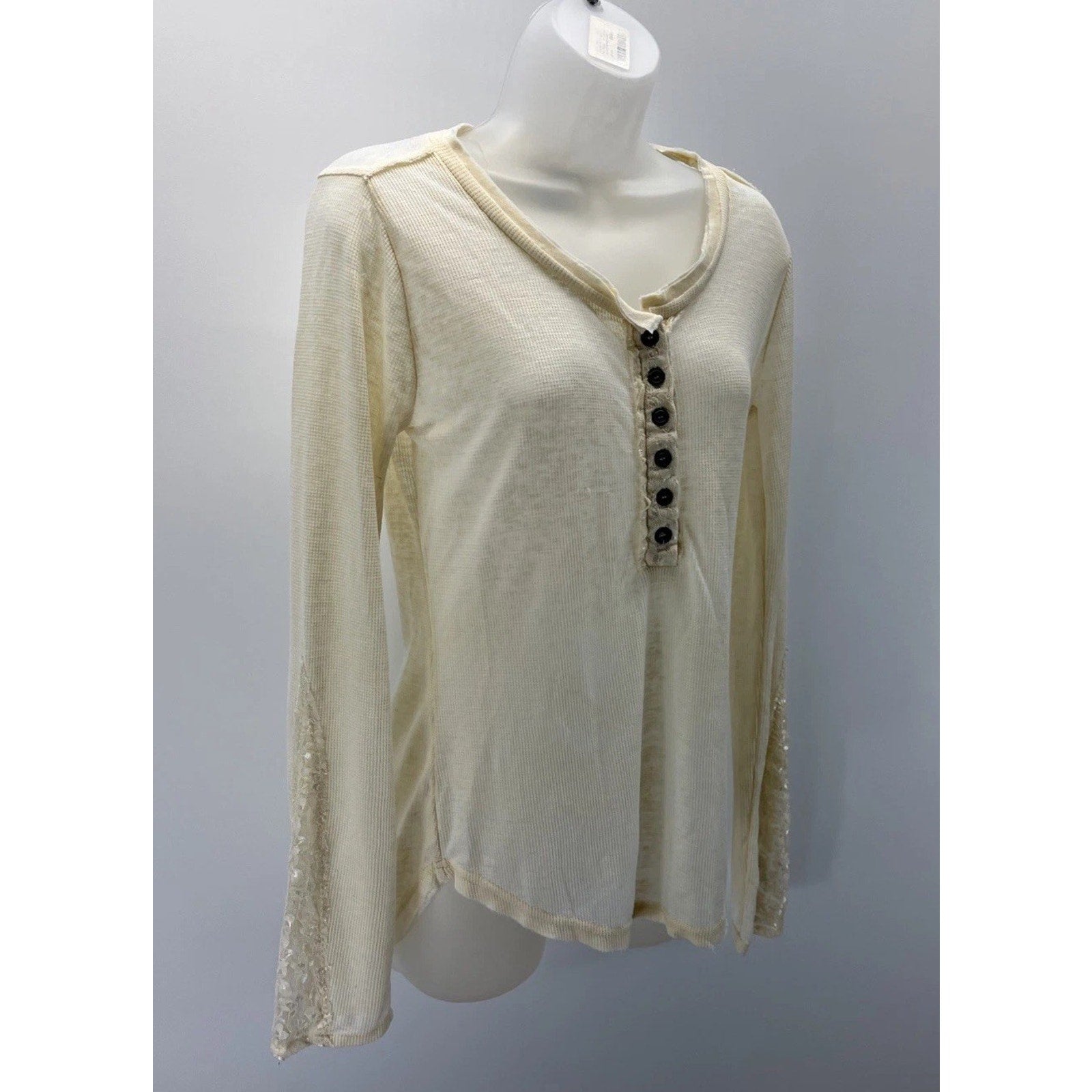 Sugar Rush Velvet Trim Lace Sleeve Ivory Style Longsleeve Shirt size Large