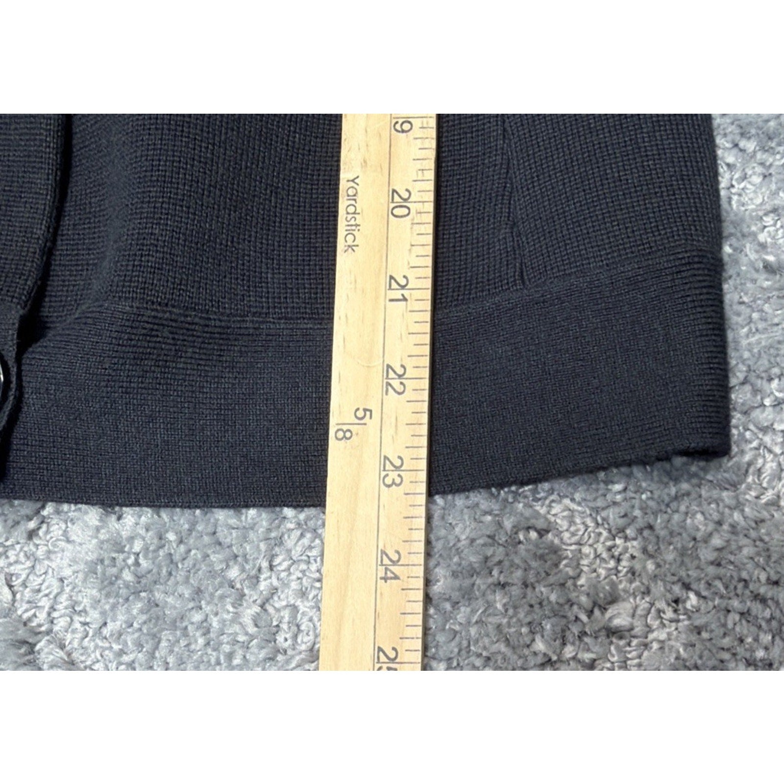 Talbots Double Breasted Black Knit Cardigan Cotton Blend Accent Wrist Straps M