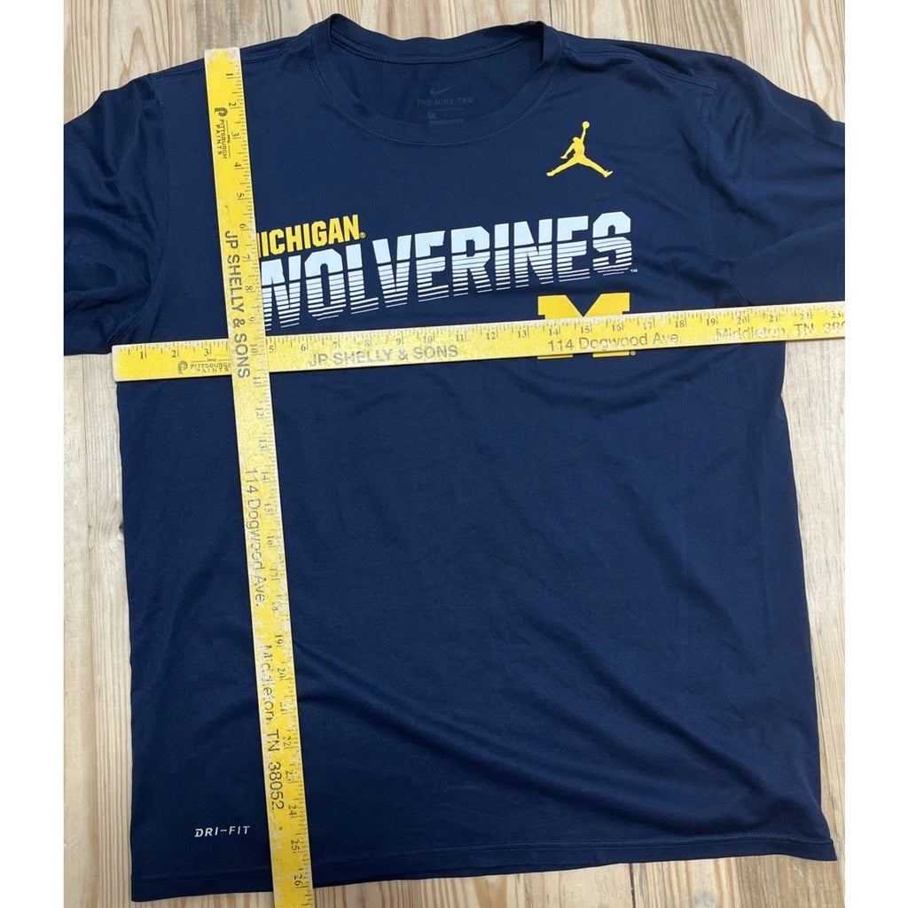 Michigan Wolverines Nike Dri Fit Tee Jordan T Shirt Mens Large Blue Short Sleeve