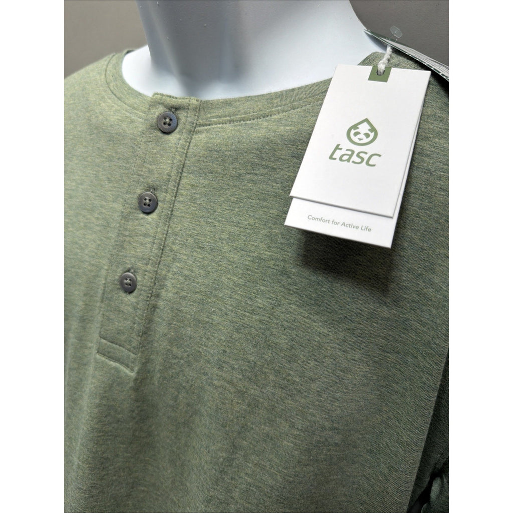 Tasc Performance Everywear LS Henley Perfect Green Heather Men Size XL New