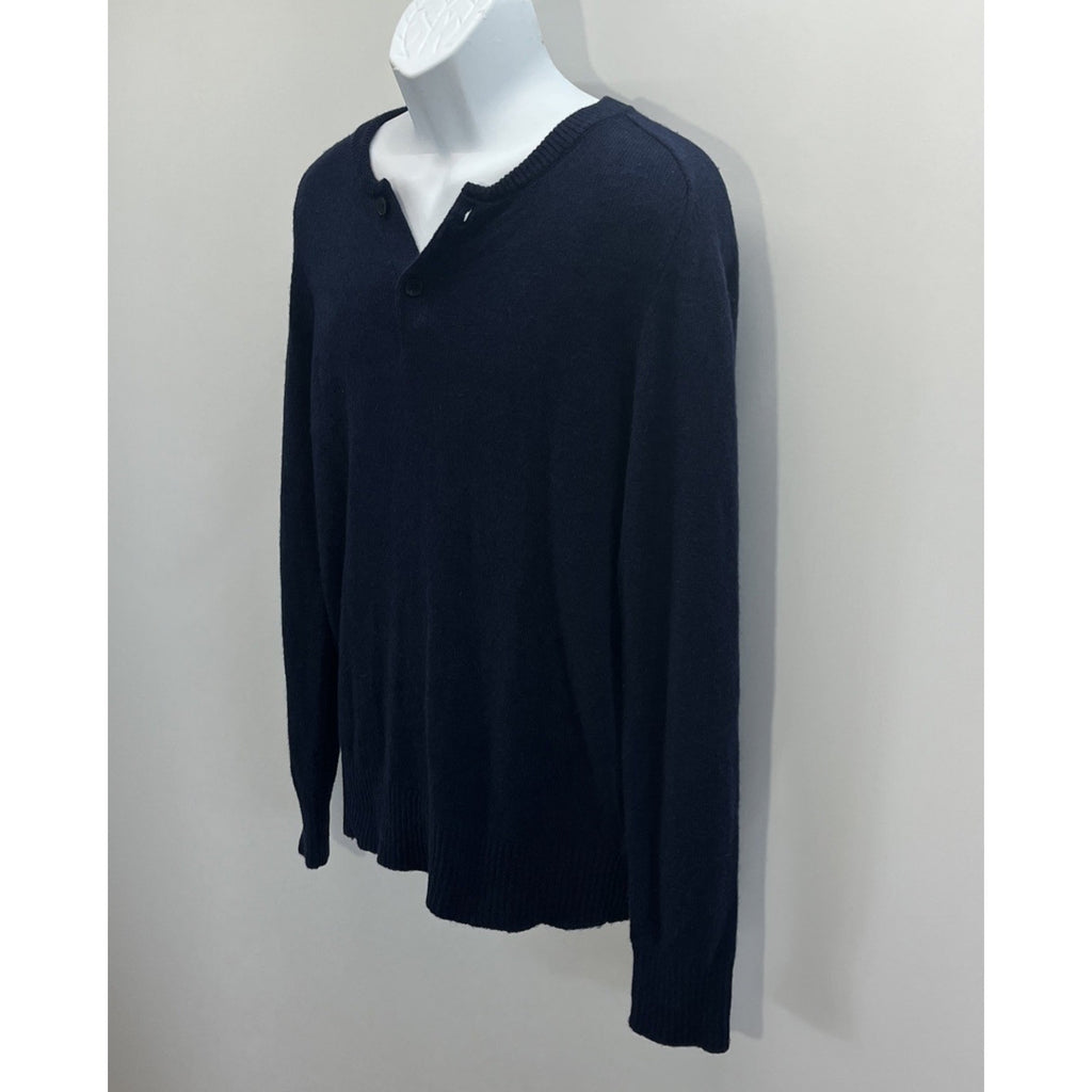 J.CREW Long Sleeve HENLEY SWEATER SIZE M LAMBSWOOL Blend BLUE SOLID