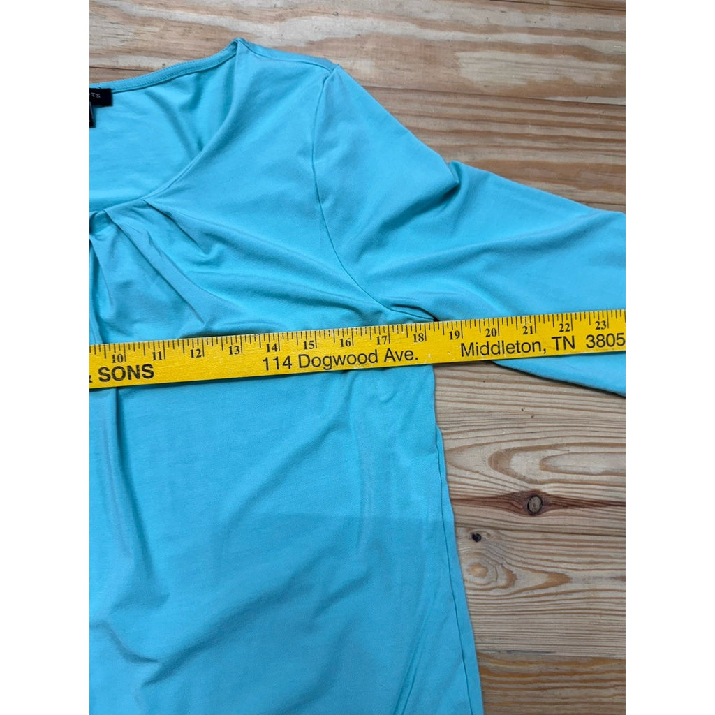 Talbots Top Women M Blue Scoop Neck Tee Rayon Stretch Casual