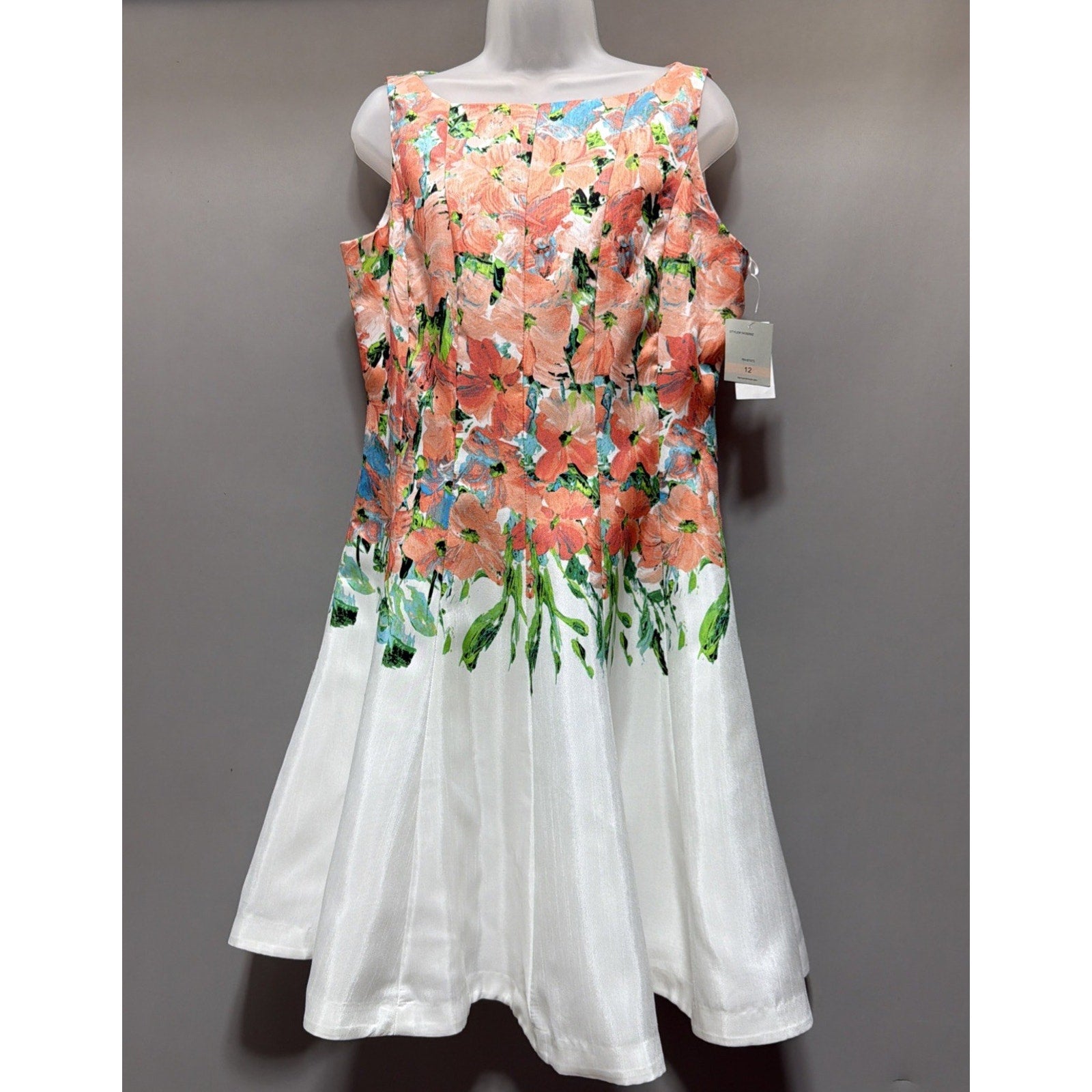 NWT Danny And Nicoles Ivory/Coral Floral Sleeveless Fit & Flare Dress Sz 12, $72