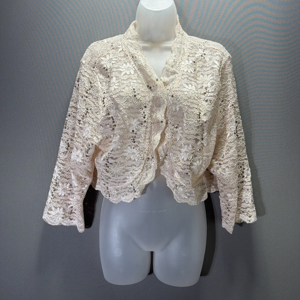 Womens Open-front Scalloped Edge Sequined Lace Bolero Jacket Shrug SZ: 22W