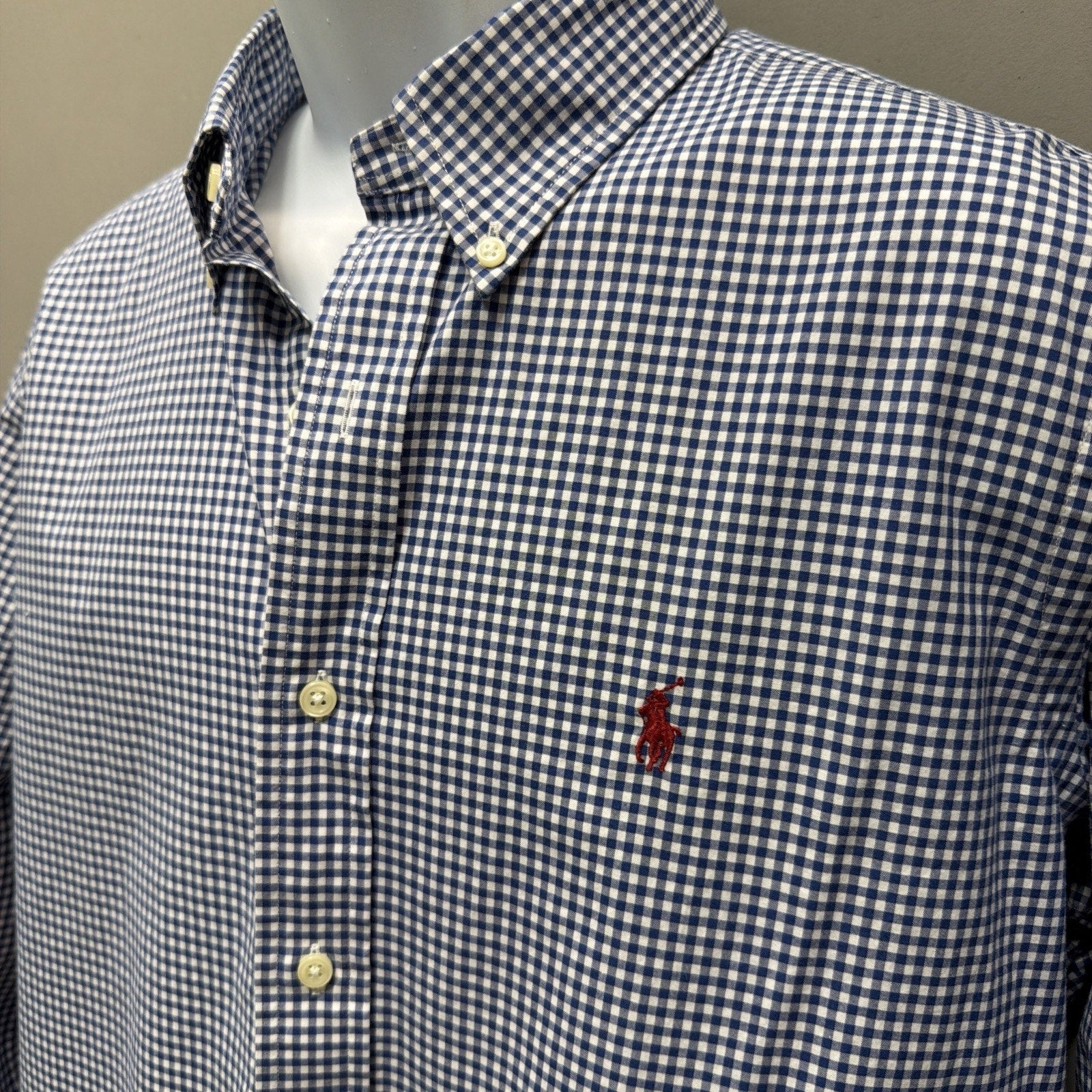 Ralph Lauren Oxford Men’s Blue White Plaid Long Sleeve Button Front Shirt Large