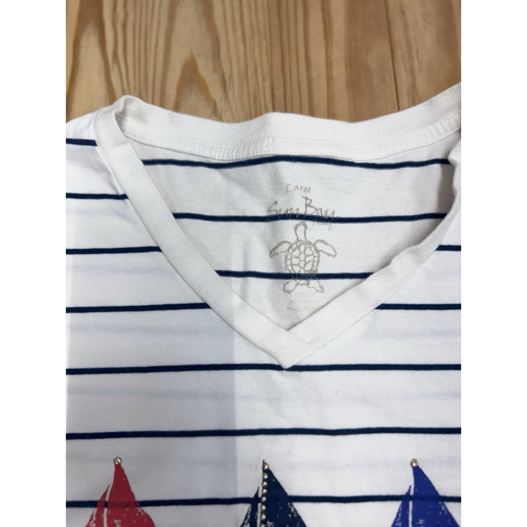 Sun Bay Sailboat Red White & Blue T-shirt Size Small Short Sleeves