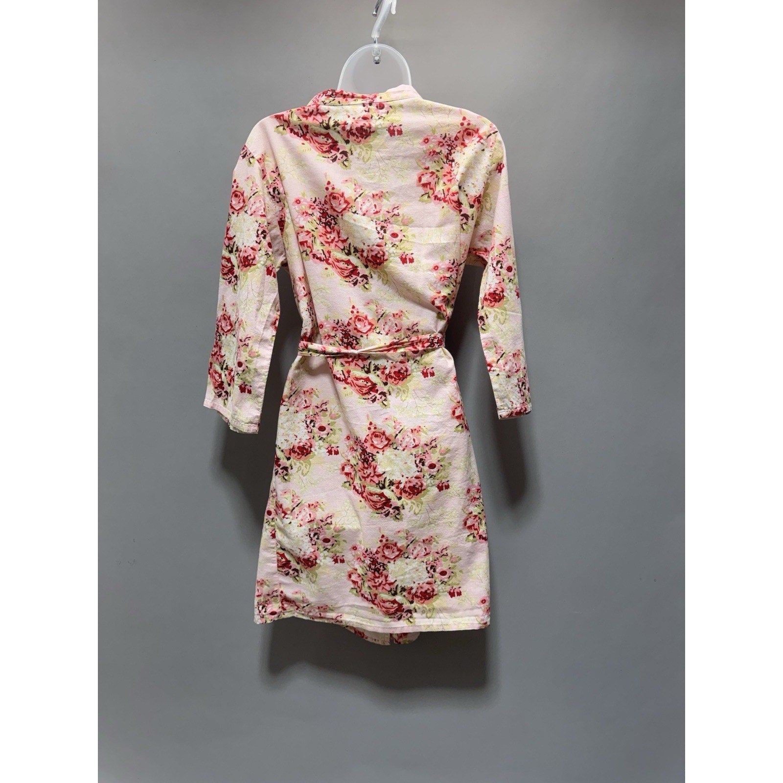 Paisley Box Women’s Medium Pink Floral Wrap Dress Belted 3/4 Sleeve Cottagecore