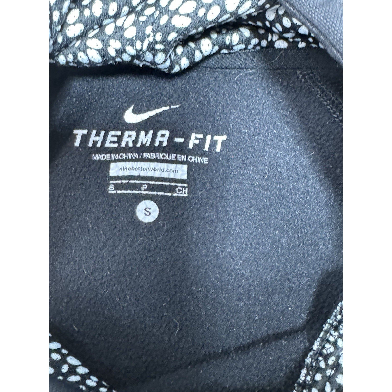 NIKE Hoodie Womens Small Black Pullover Fleece Hooded Therma-Fit Center Check