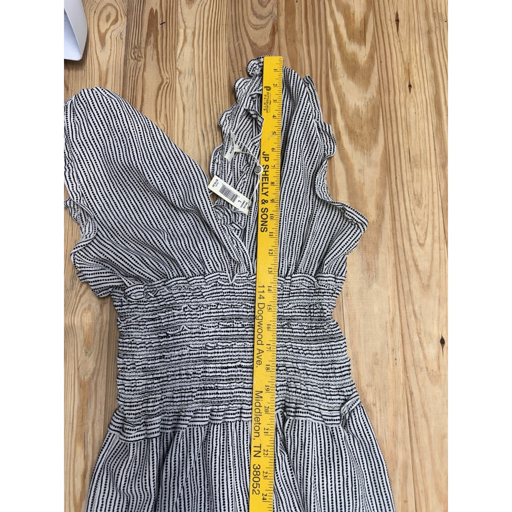 Max Studio NWT Smocked Waist Surplice Neck Wide Leg Crepe Jumpsuit Black Multi