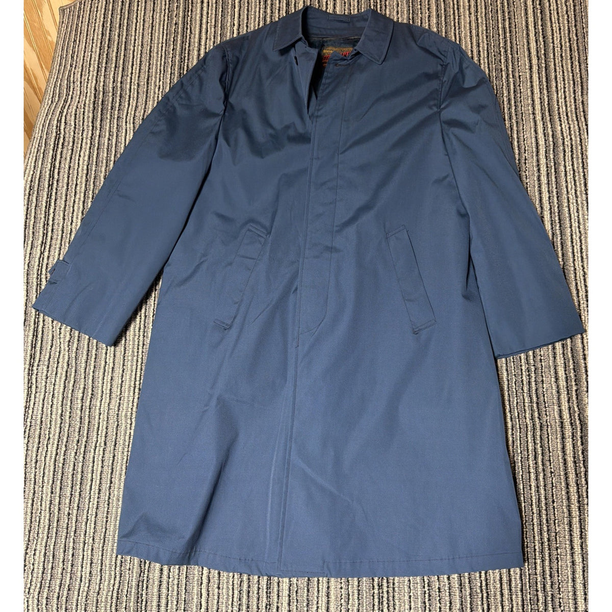 Vintage 70s Stevens Stormaster Navy Blue Trench Coat Borg Fleece Lined Mens 44 L