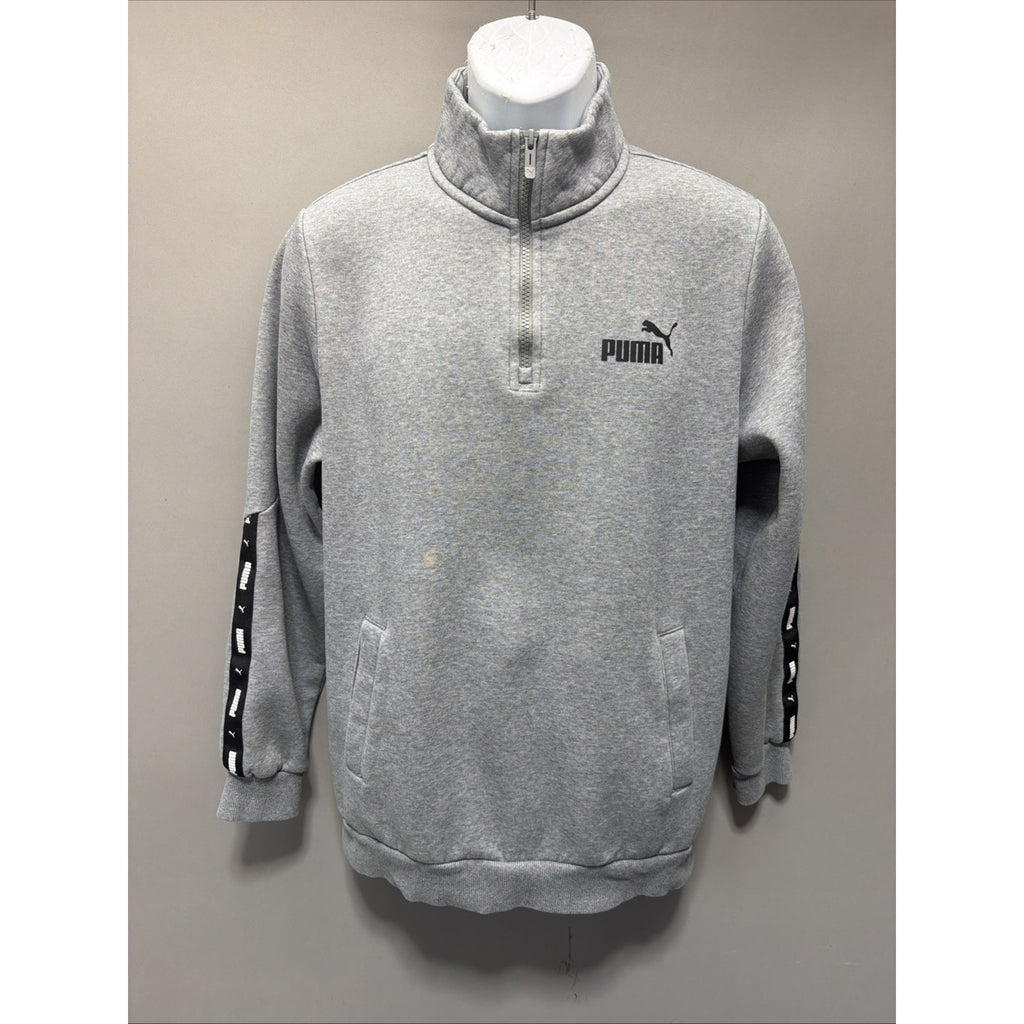 PUMA 1/4 ZIP MENS FLEECE SWEATSHIRT/JACKET (MEDIUM) Gray W/ Black LOGO