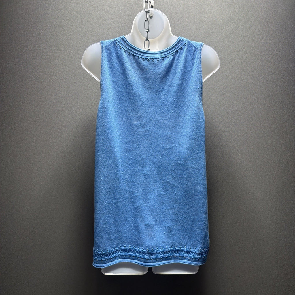 TOMMY BAHAMA 100% Linen Tie Neckline Sleeveless Embellished Top Size Large