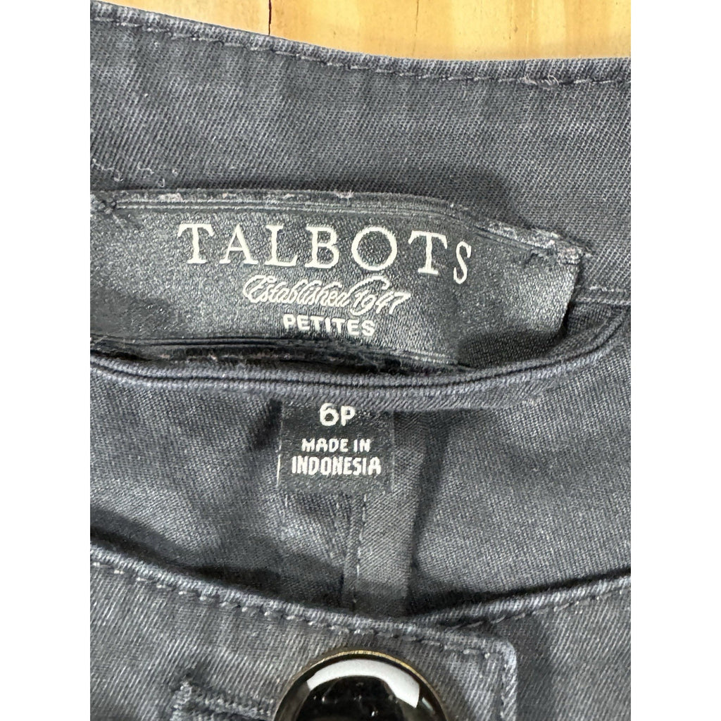 Talbots Blazer Women's 6P Petite Black 3/4 Sleeve Ruffle Trim Button Up Career