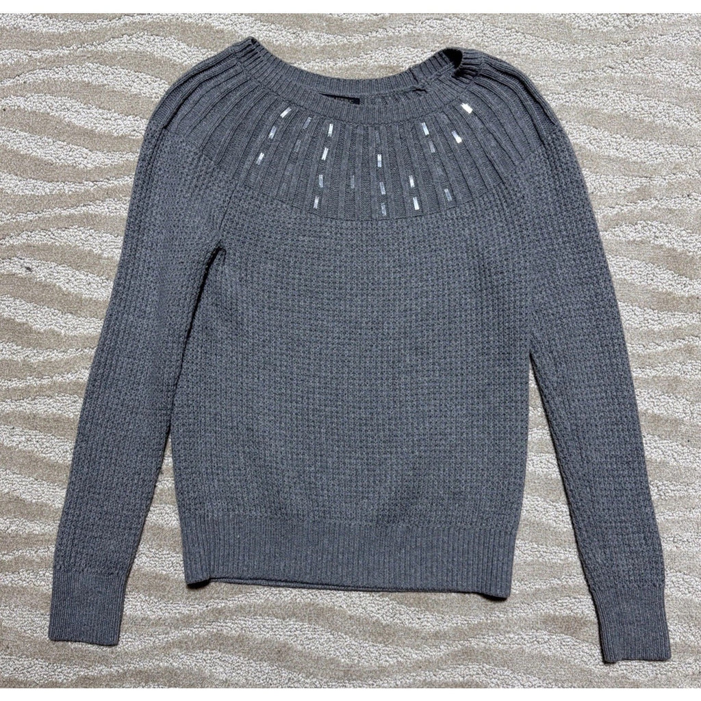 Banana Republic Yoke Waffle Knit Sweater Women's M Gray