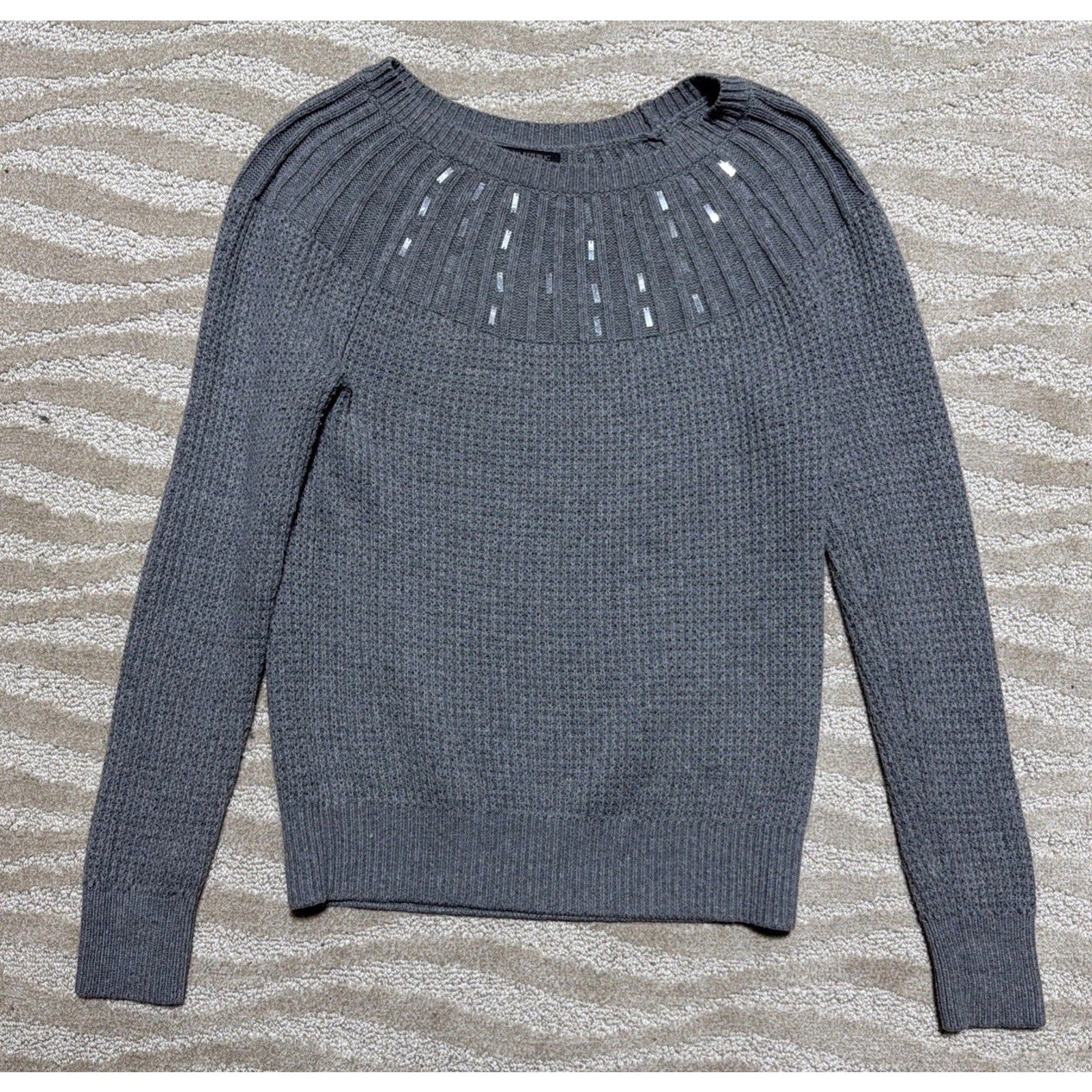Banana Republic Yoke Waffle Knit Sweater Women's M Gray