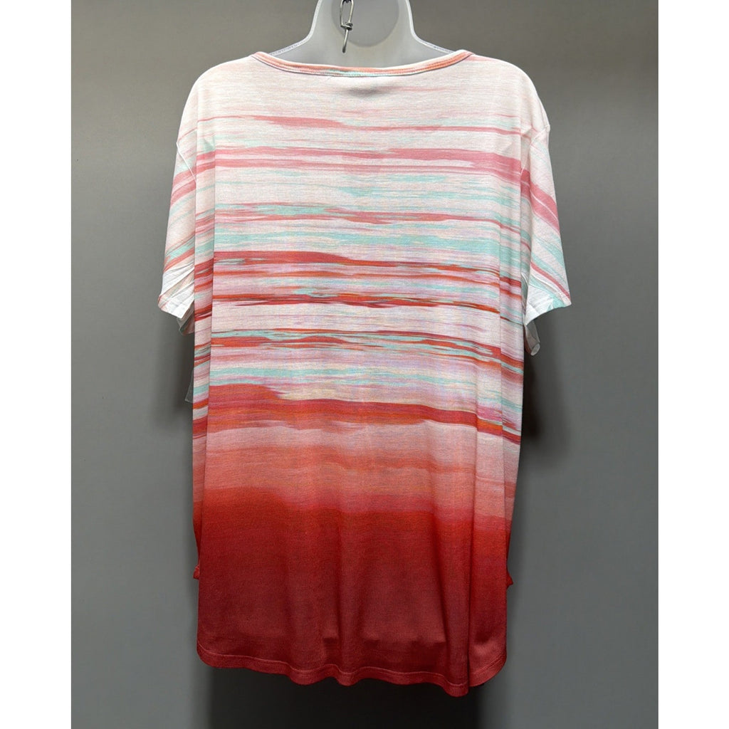 Croft &Barrow Multi Strip Abstract 1/4 Button Knit V-Neck Top Tunic Plus Size 2X