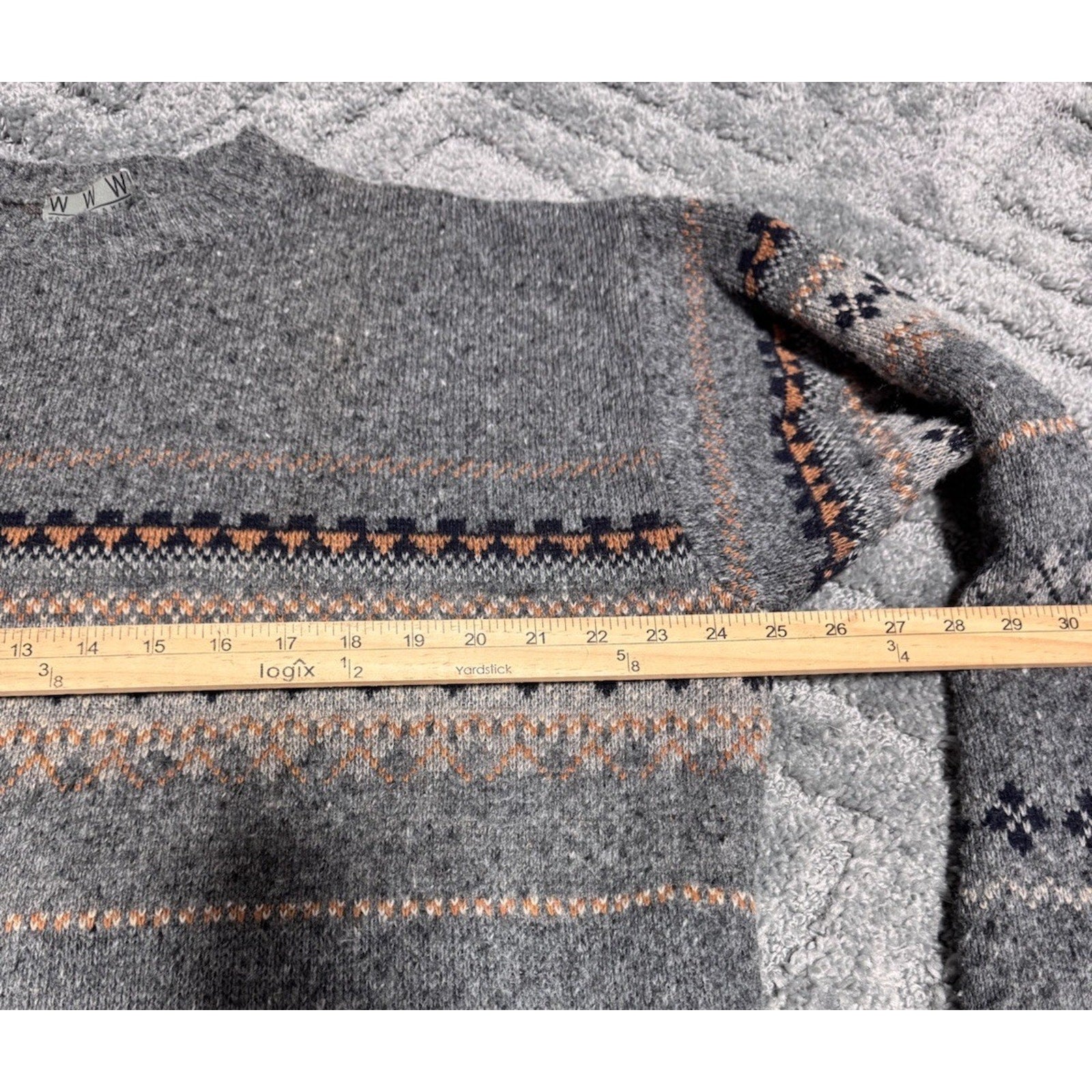 Vintage 90s Men’s Wool Wash Wear Sweater Wool Size L Gray Orange Black