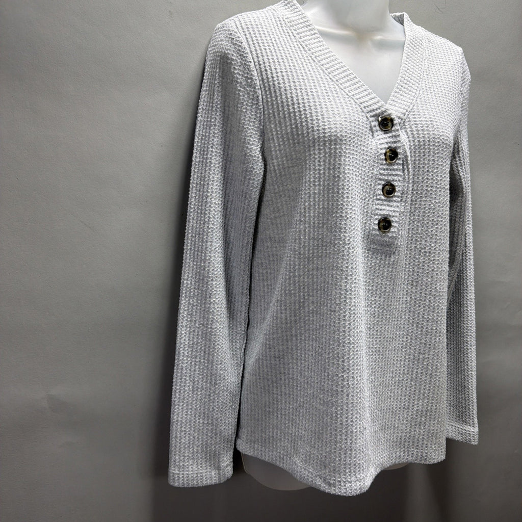 Loft Women's Gray Long Sleeve V Neck Waffle Knit Top Size Medium