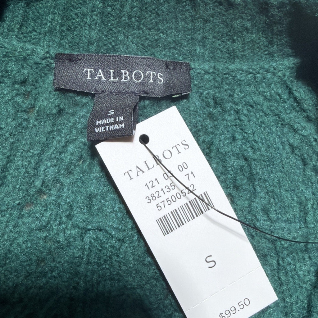 New Talbots Women's Wool Blend Cable Knit Fair Isle Green Sweater Sz S Stretch