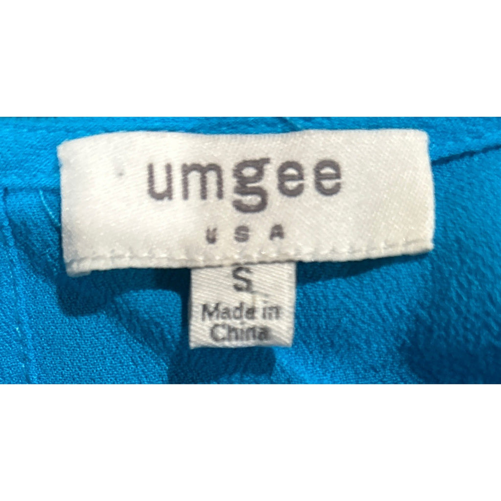 UMGEE BRIGHT TURQUOISE BLUE SHORT SLEEVE EMBROIDERED FLOWY BOHO A-LINE DRESS SM.