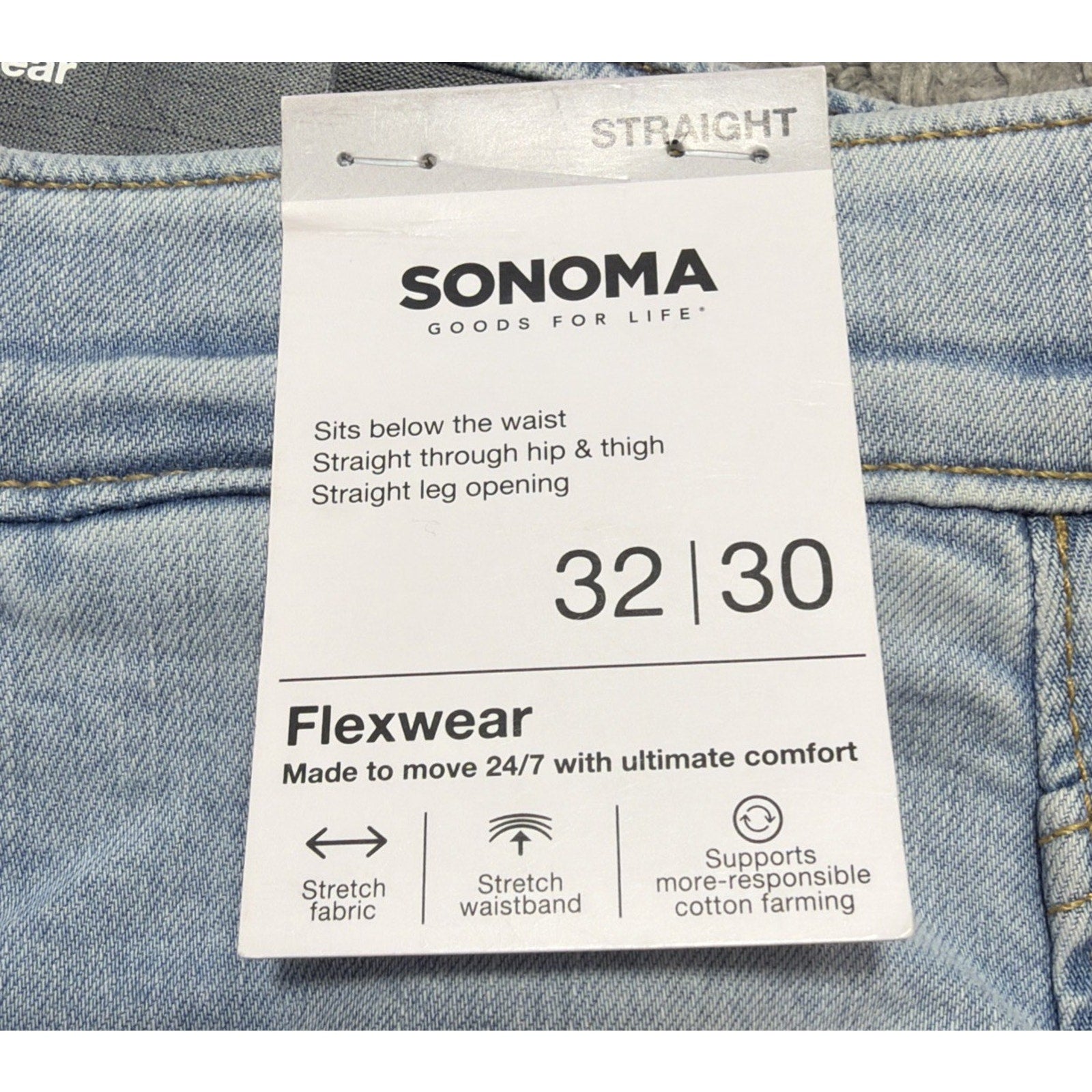 SONOMA GOODS FOR LIFE FLEXWEAR STRAIGHT FIT STRETCH DENIM JEANS 32x30 NWT