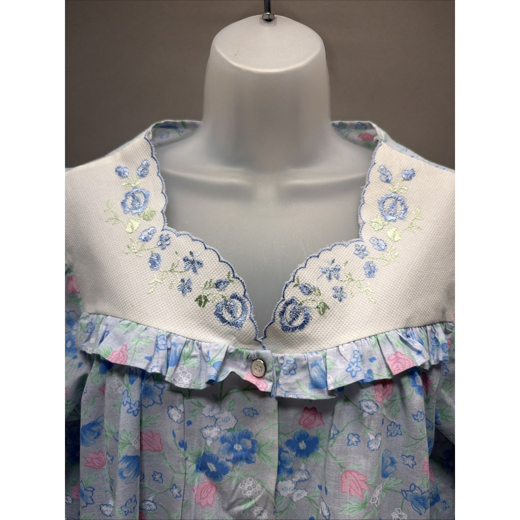 Vintage Morning News Snap Front Housecoat Robe L Embroidered/Pockets Made USA