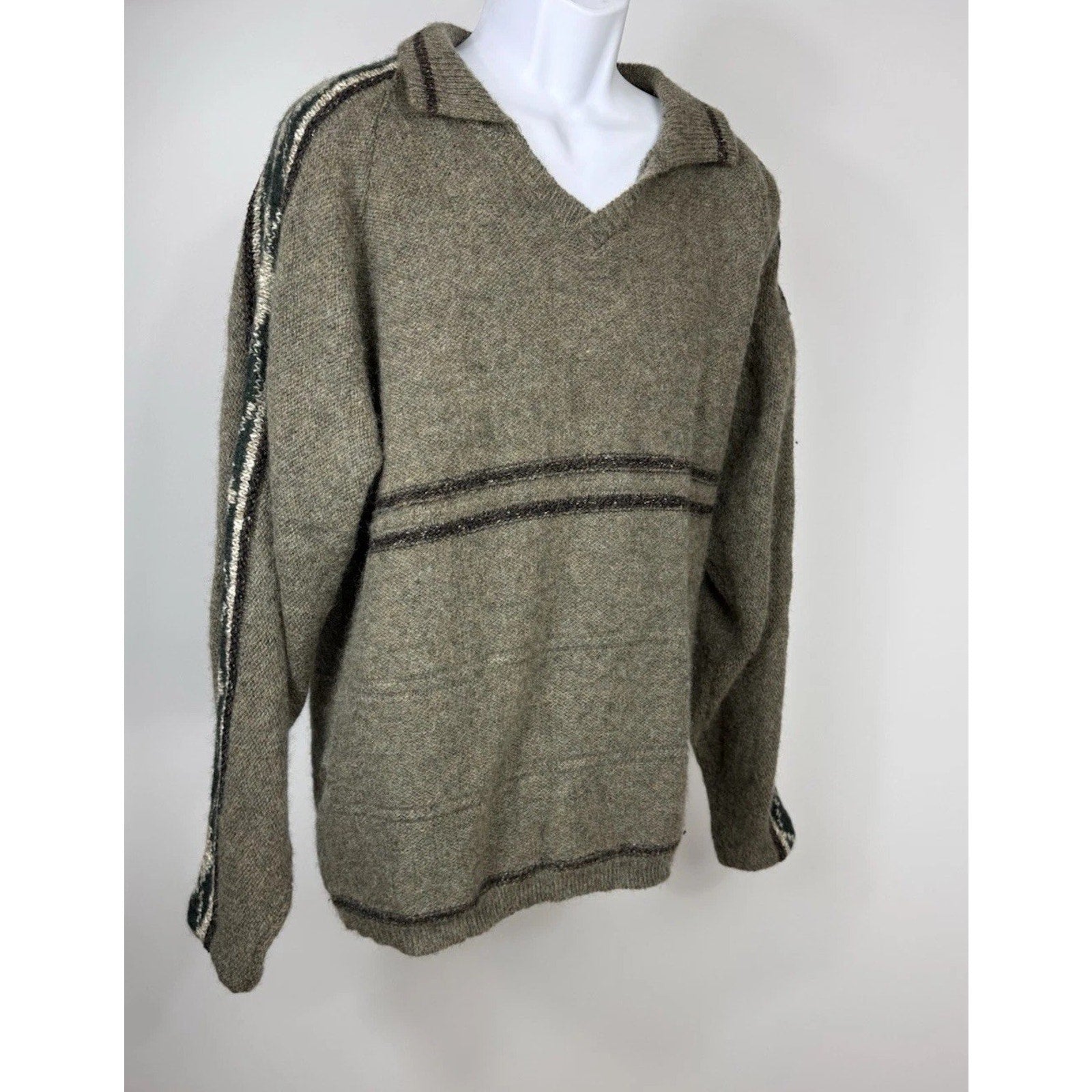 Vintage Birch Creek USA MADE Mens XL Sweater Wool Blend Blue Gray Stripe Collar