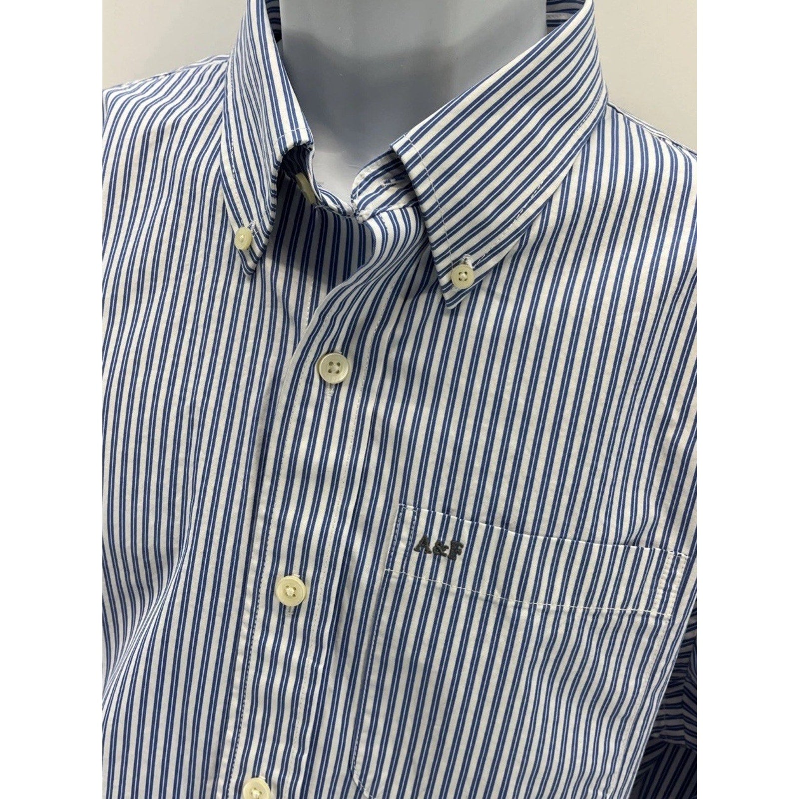 ABERCROMBIE & FITCH Muscle XXL Blue White Striped Long Sleeve Button Down