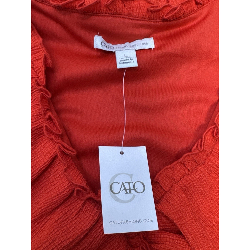 Cato Red Ruffle Flutter Trim V-Neck A-Line Dress Waist Tie Women’s Size Large
