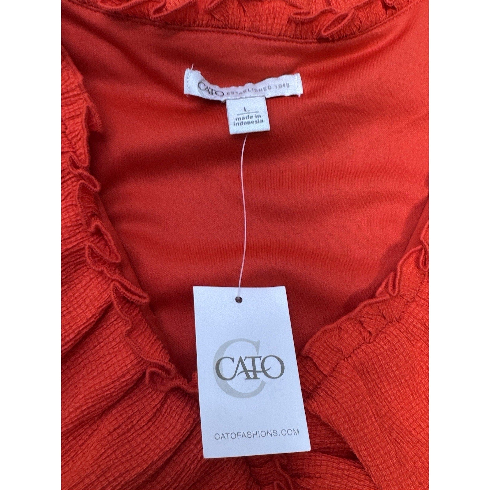Cato Red Ruffle Flutter Trim V-Neck A-Line Dress Waist Tie Women’s Size Large