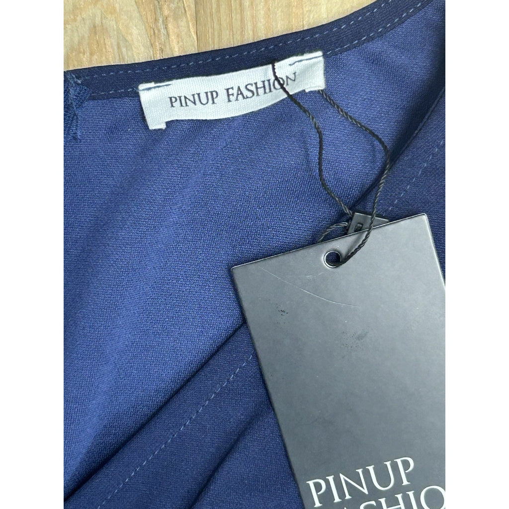 Pinup Fashion Blue Classic Swing Dress Long Sleeve Size18W 2Pockets Below Knee.