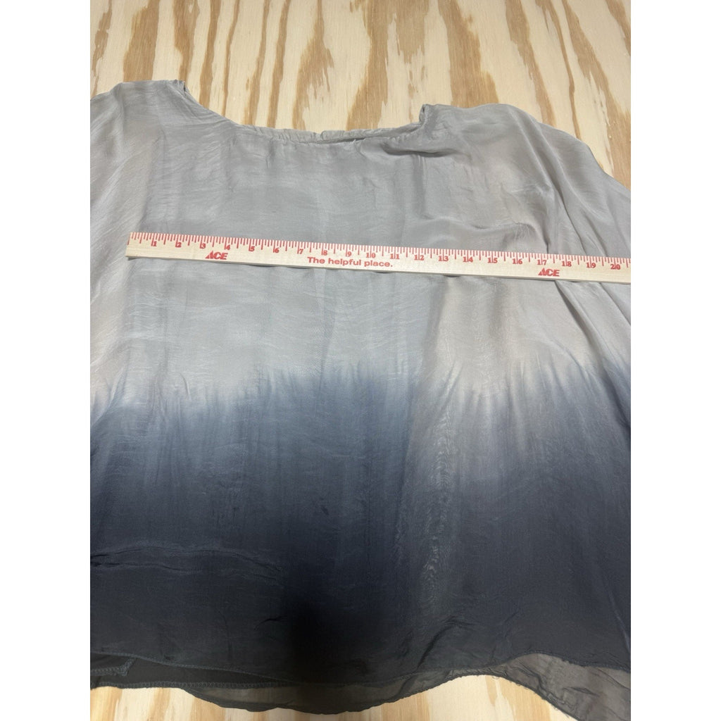 Le Marais Paris Pure Crinkle Silk Layered Blue Gray Ombre Blouse Women’s Size M