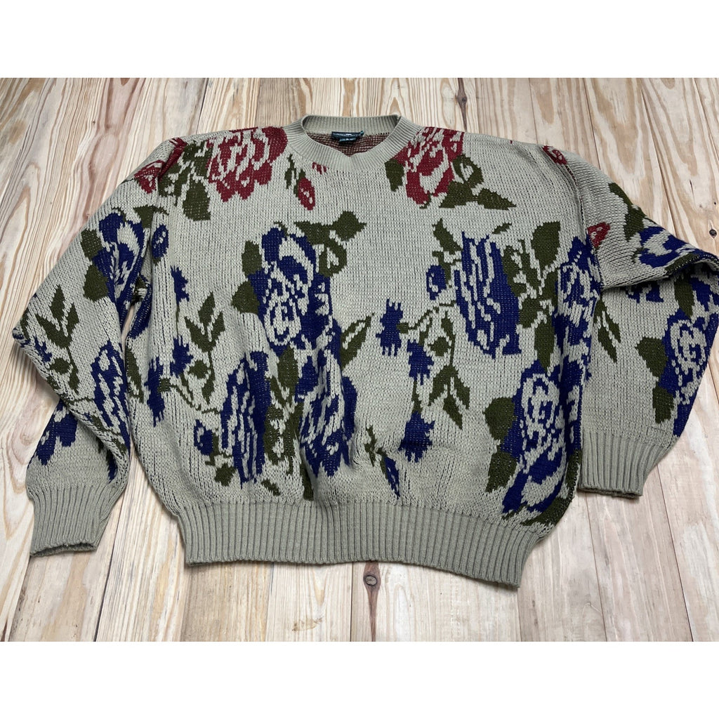 Cabin Creek Vintage 90s Knit Acrylic Sweater Spring Floral L Made In USA