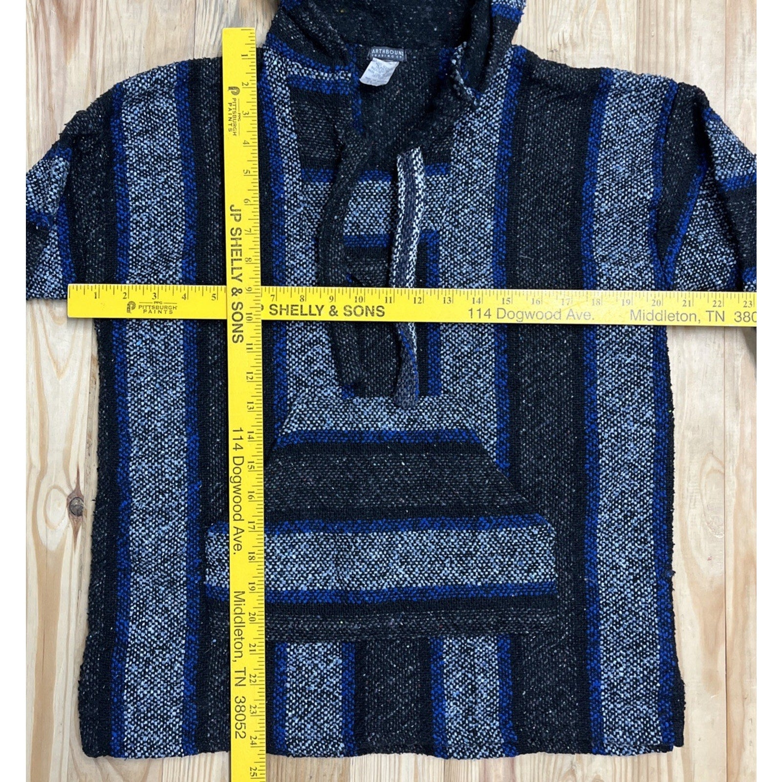 Earthbound Trading Co. Blue Black White Striped Drug Rug Hoodie Size S