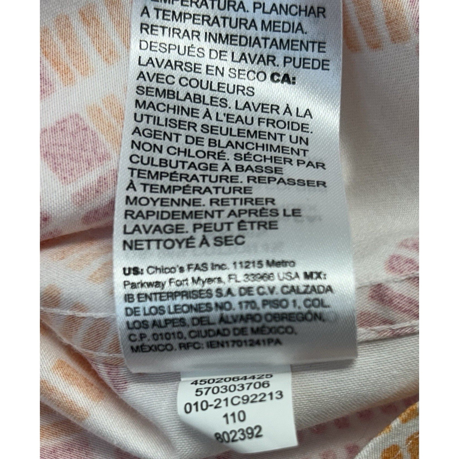 Chico's Summer White Wrinkle-free Cotton Blouse Pink Orange Sz00 US 0/2