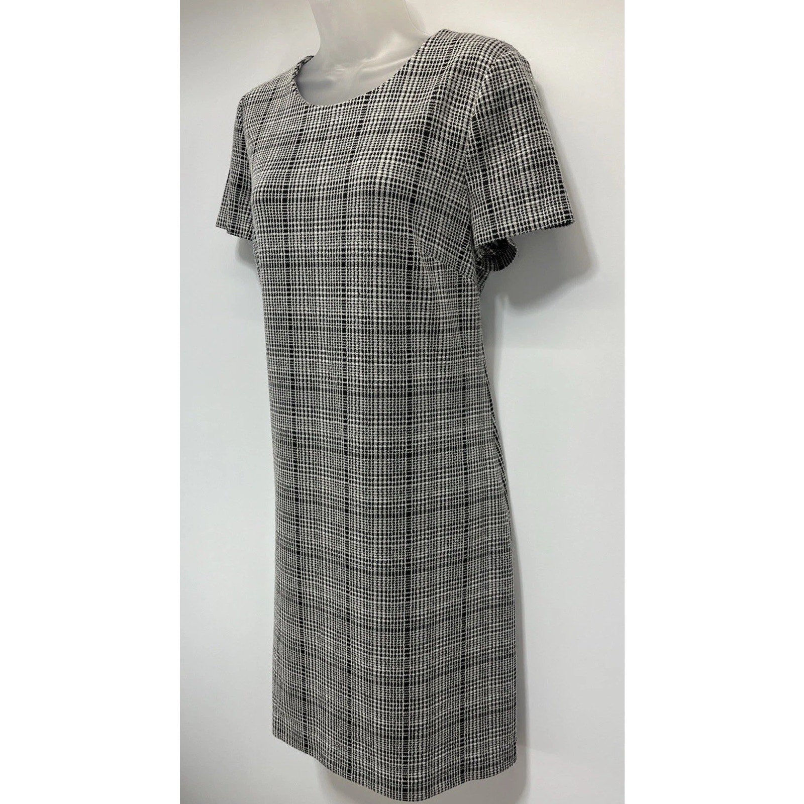 Calvin Klein Women’s Size 12 Plaid Sheath Pencil Dress Black & Cream