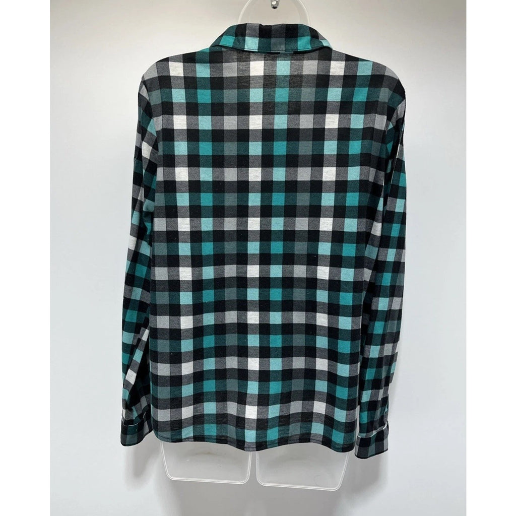 Eden & Olivia Maternity Women's L Long Sleeve Shirt Blue Plaid Button Front